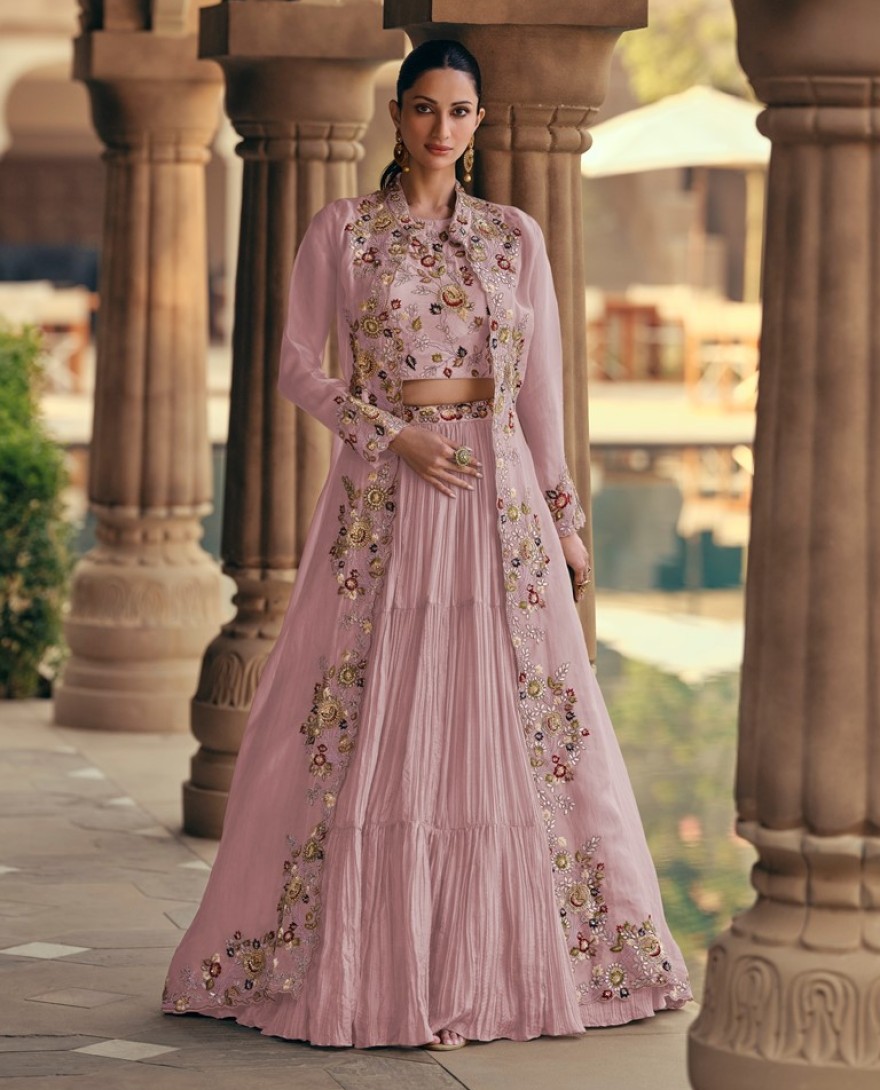 5532 B - PINK COLOUR LEHENGA WITH FANCY KOTI FRONT AND BACK EMBROIDERED